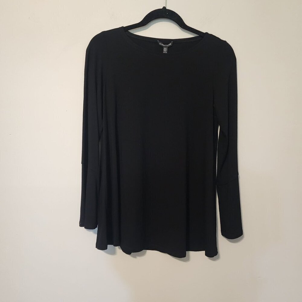 Eileen Fisher sz XS Top Shirt Ballet Neck Long Sleeve black minimalist
